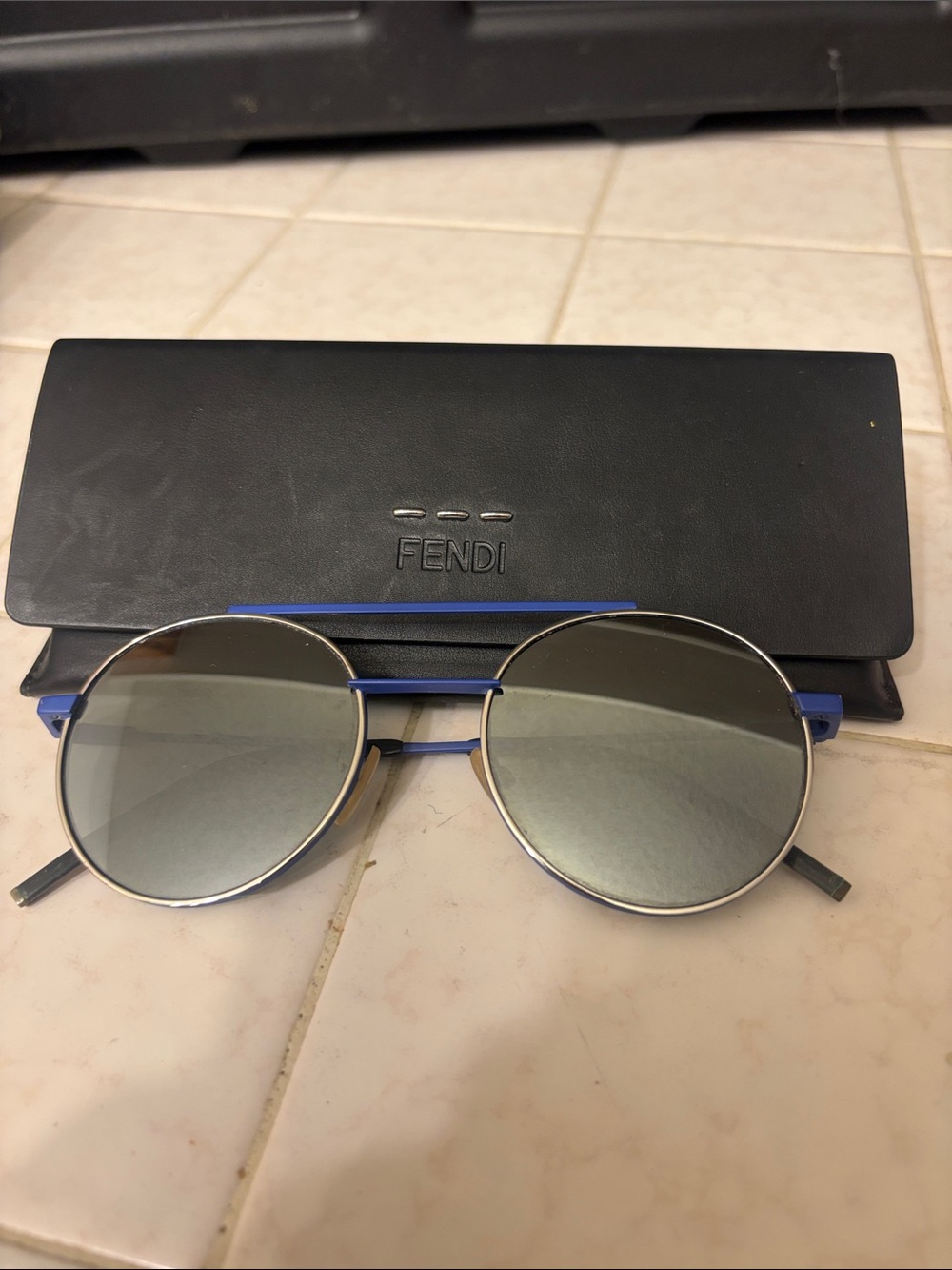 Fendi Blue and Silver Round Metal Sunglasses